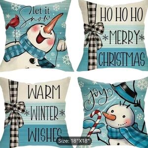 Set of 4 4pcs/set Warm Winter Blessings Blue Decorative Pillow Covers 18x18